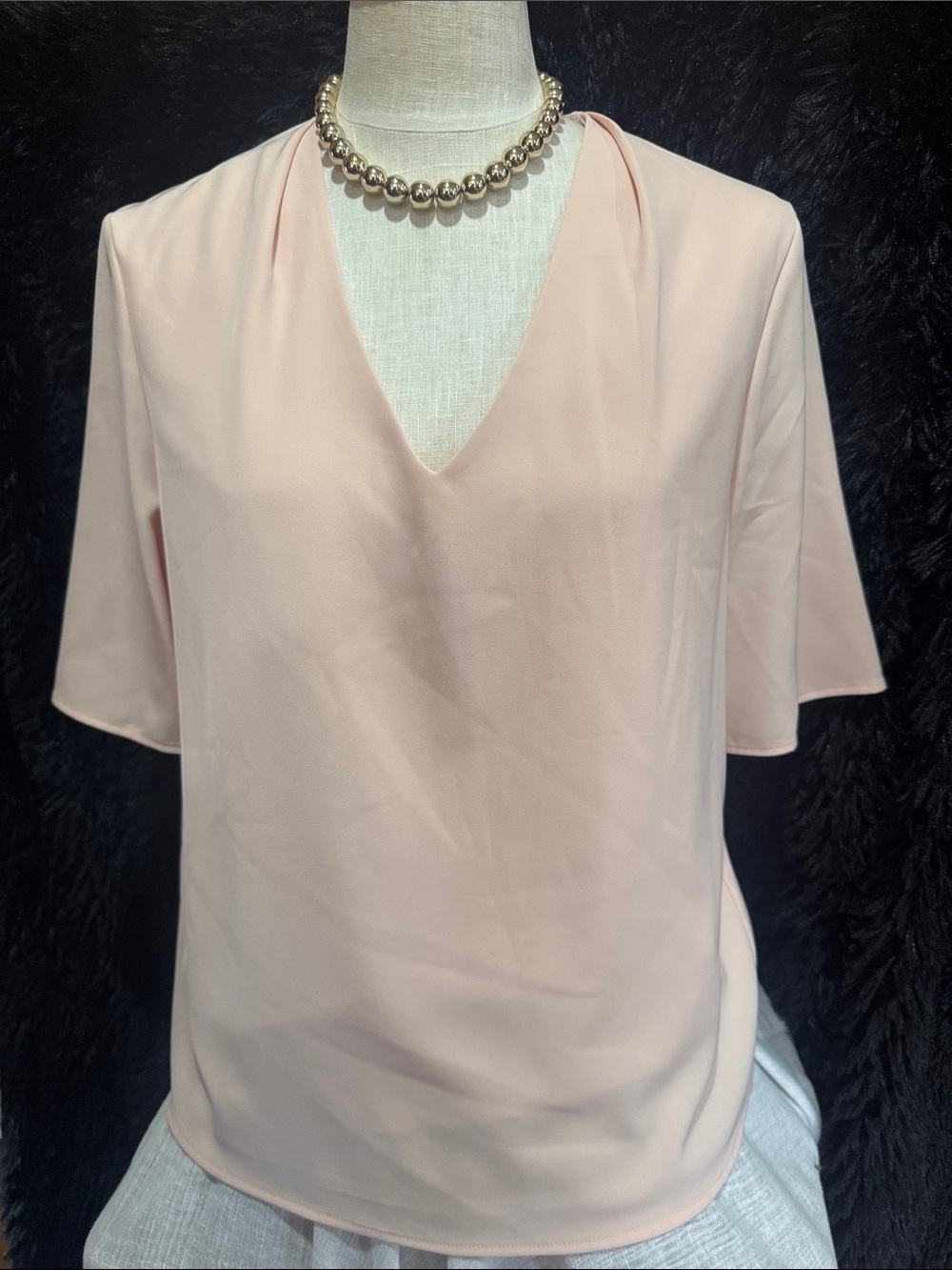 Karl Lagerfeld Elegant Women's V-Neck Lined Blouse - Soft Blush Pink